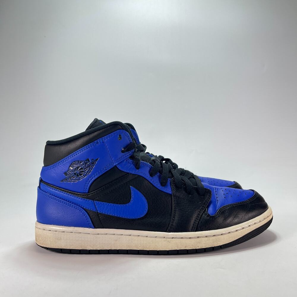 Air Jordan 1 Mid Hyper Royal Black Casual Sneakers 554724-077 Men's Size 10.5